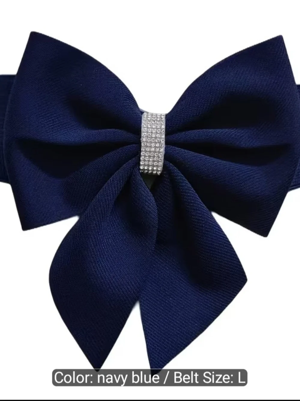 Navy Blue Bow Belt with Rhinestone Center